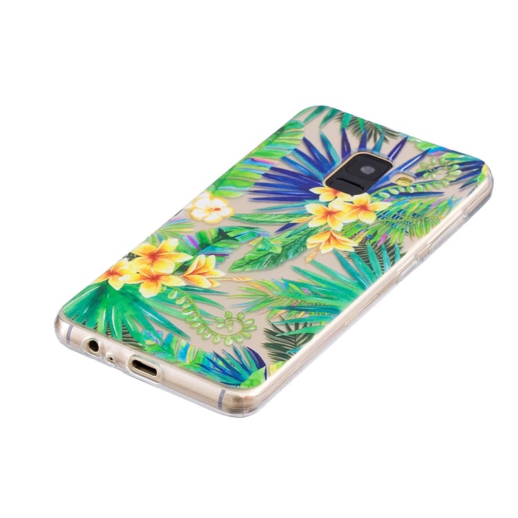 Pattern Printing Soft TPU Back Cover for Samsung Galaxy A8 (2018) - Flowers and Green Leaves-2