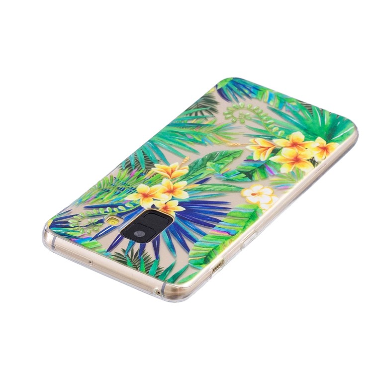 Pattern Printing Soft TPU Back Cover for Samsung Galaxy A8 (2018) - Flowers and Green Leaves-3
