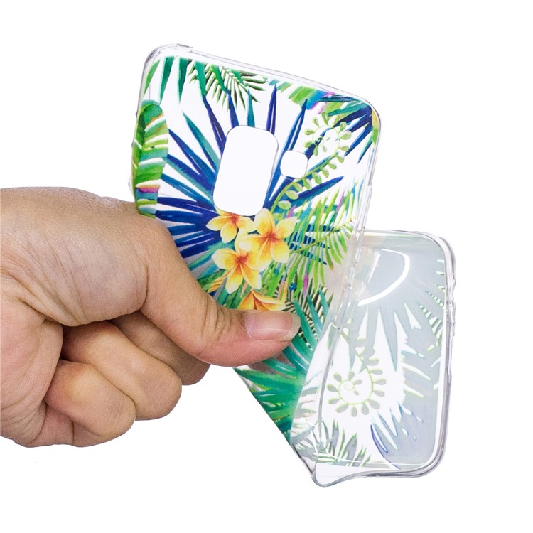Pattern Printing Soft TPU Back Cover for Samsung Galaxy A8 (2018) - Flowers and Green Leaves-4