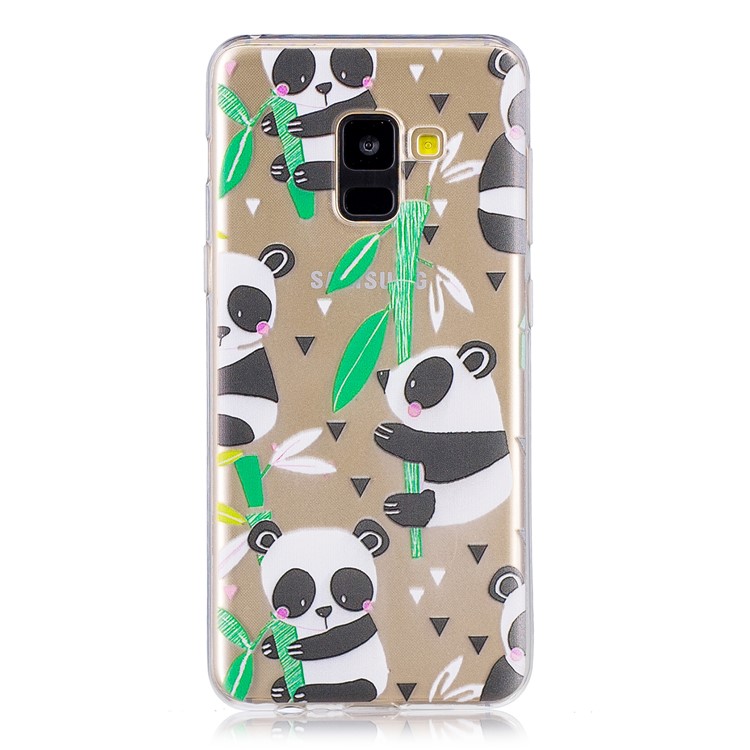 Pattern Printing Soft TPU Cover Accessory for Samsung Galaxy A8 (2018) - Panda on Bamboo-1