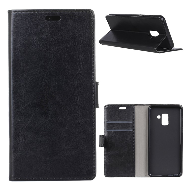 Crazy Horse Wallet Leather Stand Case for Samsung Galaxy A6+ (2018) - Black-1