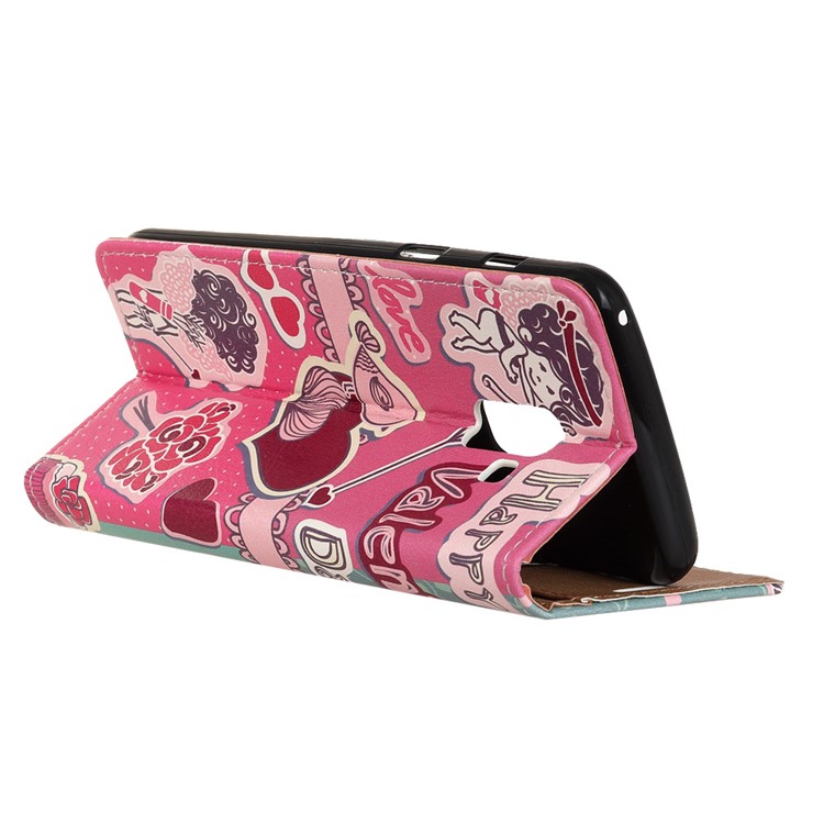 Pattern Printing Wallet Leather Shell Cover Case for Samsung Galaxy A6+ (2018) - Love Elements Pattern-3