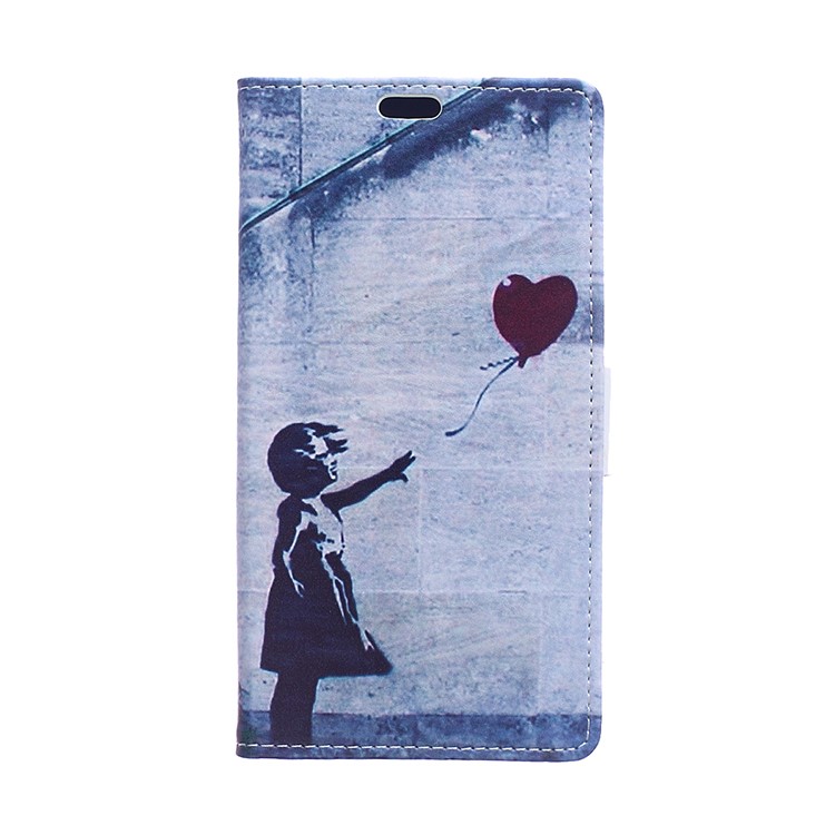 

Pattern Printing Leather Stand Case with Card Slots for Samsung Galaxy A6+ (2018) - Cute Girl Flying Heart Shaped Balloon, Galaxy A6+ (2018)