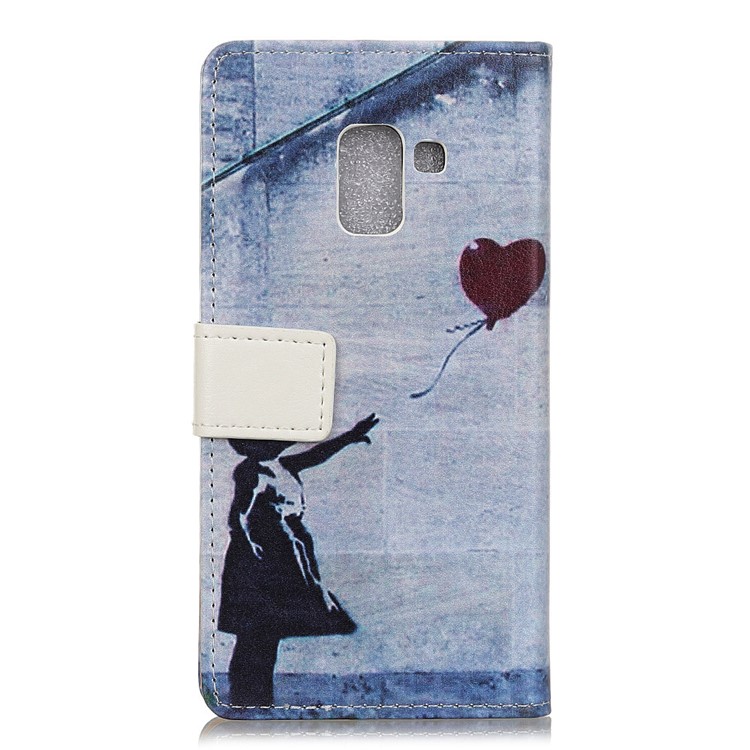 Pattern Printing Leather Stand Case with Card Slots for Samsung Galaxy A6+ (2018) - Cute Girl Flying Heart Shaped Balloon-2