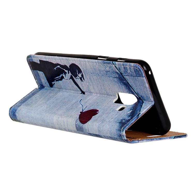 Pattern Printing Leather Stand Case with Card Slots for Samsung Galaxy A6+ (2018) - Cute Girl Flying Heart Shaped Balloon-3