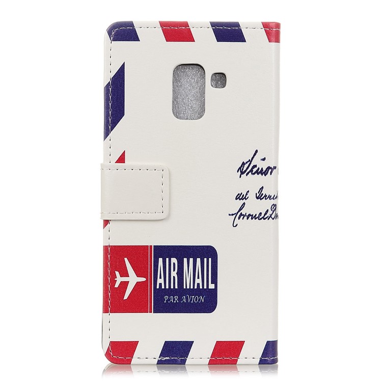 Pattern Printing Leather Stand Cover with Card Slots for Samsung Galaxy A6+ (2018) - Retro Postmark-2