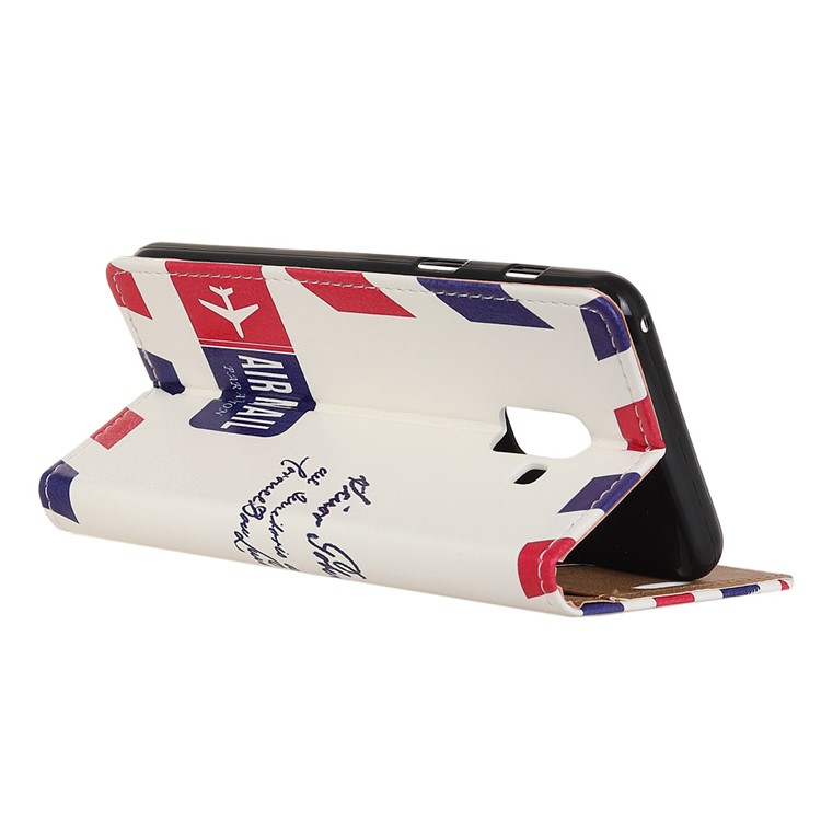 Pattern Printing Leather Stand Cover with Card Slots for Samsung Galaxy A6+ (2018) - Retro Postmark-3