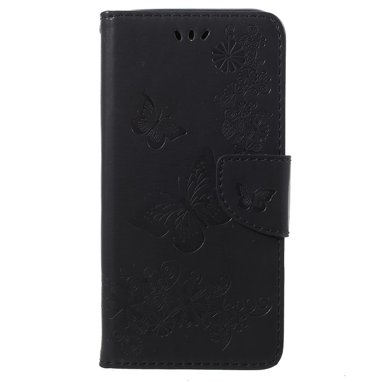Imprint Butterfly Flowers Magnetic Wallet Leather Stand Cell Phone Case for Samsung Galaxy A6 Plus (2018) - Black-2