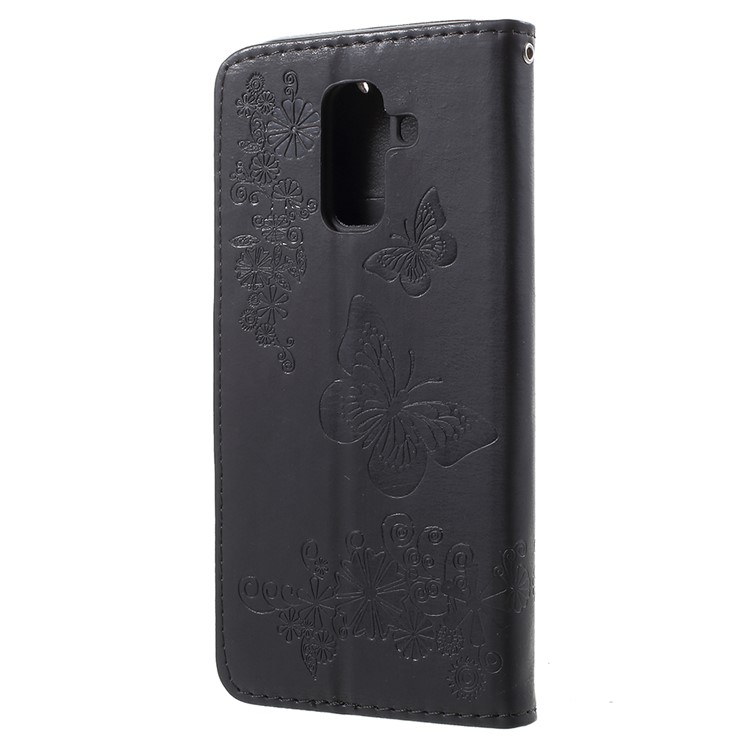 Imprint Butterfly Flowers Magnetic Wallet Leather Stand Cell Phone Case for Samsung Galaxy A6 Plus (2018) - Black-3