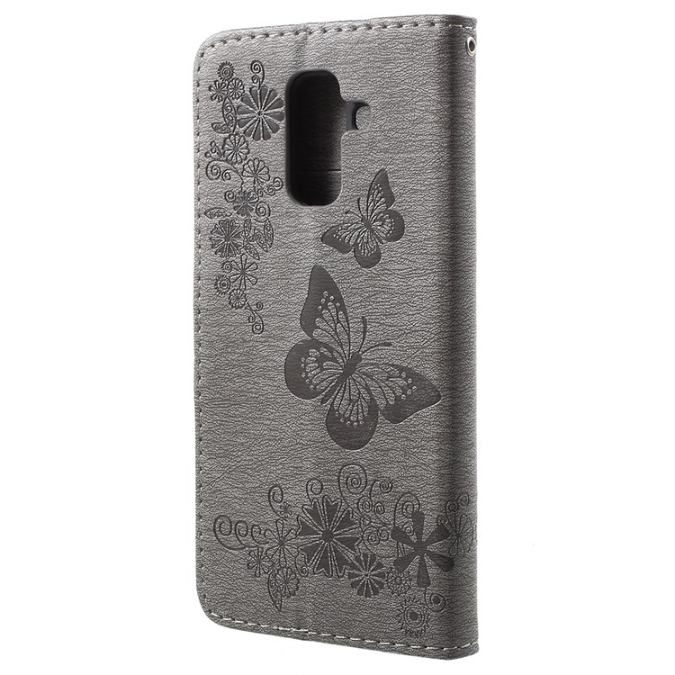 Imprint Butterfly Flowers Magnetic Wallet Leather Stand Cell Phone Shell for Samsung Galaxy A6 Plus (2018) / A9 Star Lite - Grey-3