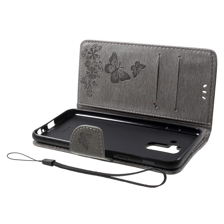 Imprint Butterfly Flowers Magnetic Wallet Leather Stand Cell Phone Shell for Samsung Galaxy A6 Plus (2018) / A9 Star Lite - Grey-5
