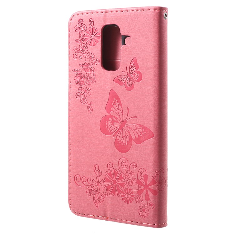 Imprint Butterfly Flowers Magnetic Wallet Leather Stand Cell Phone Case Shell for Samsung Galaxy A6 Plus (2018) / A9 Star Lite - Pink-3