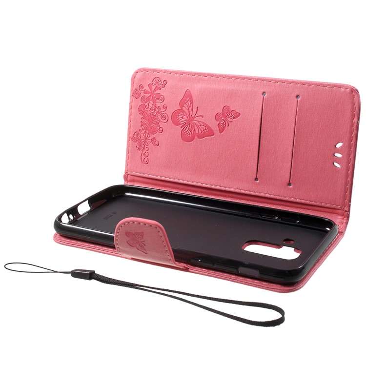 Imprint Butterfly Flowers Magnetic Wallet Leather Stand Cell Phone Case Shell for Samsung Galaxy A6 Plus (2018) / A9 Star Lite - Pink-5