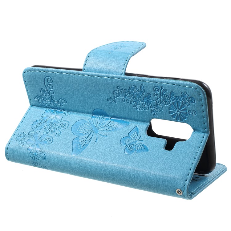 Imprint Butterfly Flowers Magnetic Wallet Leather Stand Cell Phone Shell Cover for Samsung Galaxy A6 Plus (2018) / A9 Star Lite - Blue-4