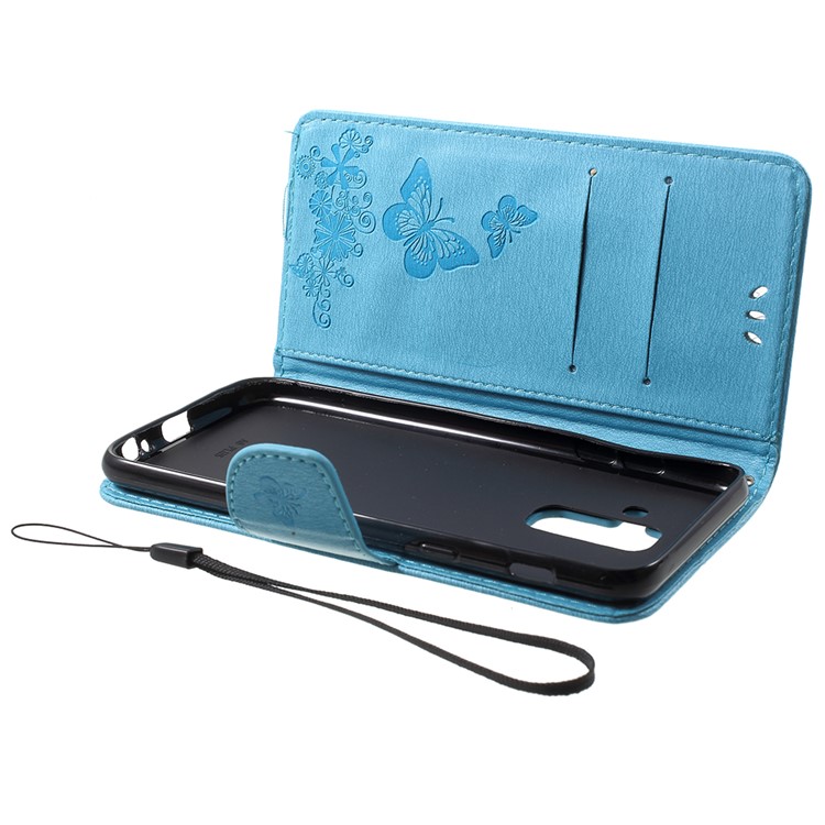 Imprint Butterfly Flowers Magnetic Wallet Leather Stand Cell Phone Shell Cover for Samsung Galaxy A6 Plus (2018) / A9 Star Lite - Blue-5