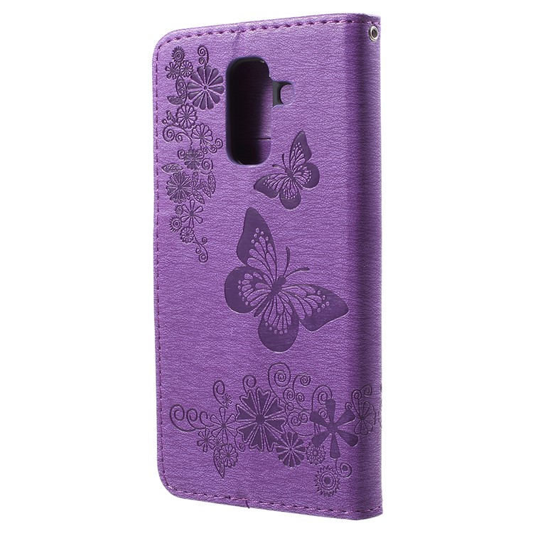 Imprint Butterfly Flowers Magnetic Wallet Leather Stand Mobile Shell for Samsung Galaxy A6 Plus (2018) / A9 Star Lite - Purple-3