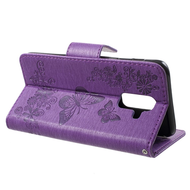 Imprint Butterfly Flowers Magnetic Wallet Leather Stand Mobile Shell for Samsung Galaxy A6 Plus (2018) / A9 Star Lite - Purple-4