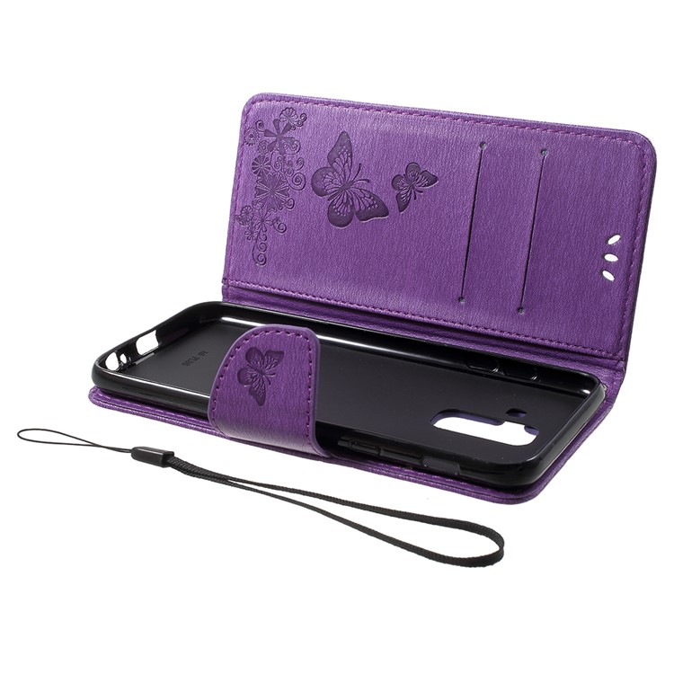 Imprint Butterfly Flowers Magnetic Wallet Leather Stand Mobile Shell for Samsung Galaxy A6 Plus (2018) / A9 Star Lite - Purple-5