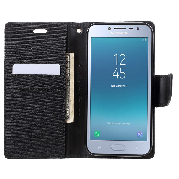 MERCURY GOOSPERY Canvas Diary Leather Wallet Cover for Samsung Galaxy J2 Pro 2018 - Black-6