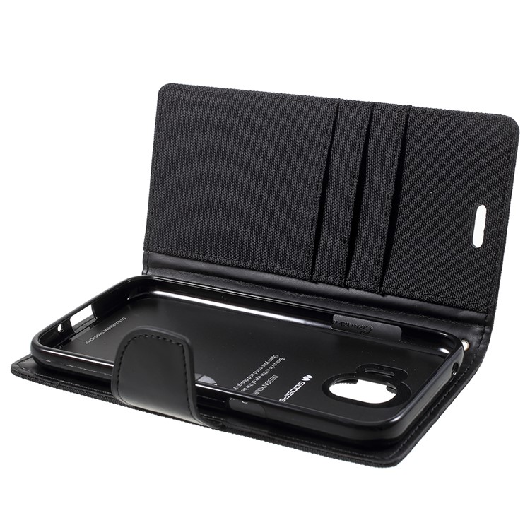 MERCURY GOOSPERY Canvas Diary Leather Wallet Cover for Samsung Galaxy J2 Pro 2018 - Black-9