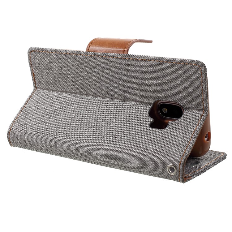 MERCURY GOOSPERY Canvas Diary Leather Wallet Case for Samsung Galaxy J2 Pro 2018 - Grey-5