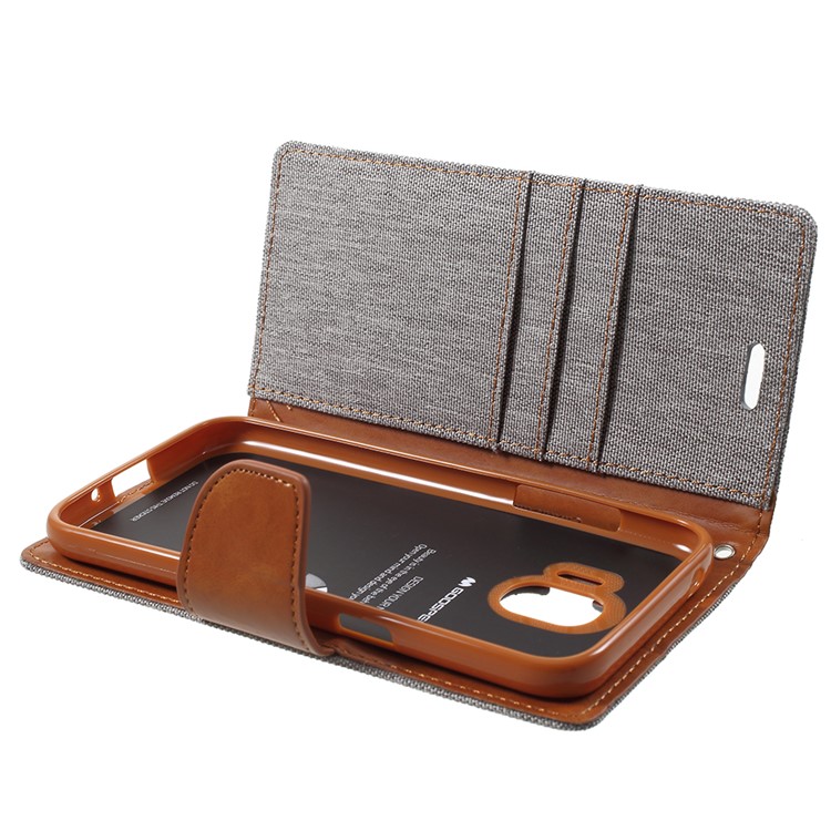 MERCURY GOOSPERY Canvas Diary Leather Wallet Case for Samsung Galaxy J2 Pro 2018 - Grey-6