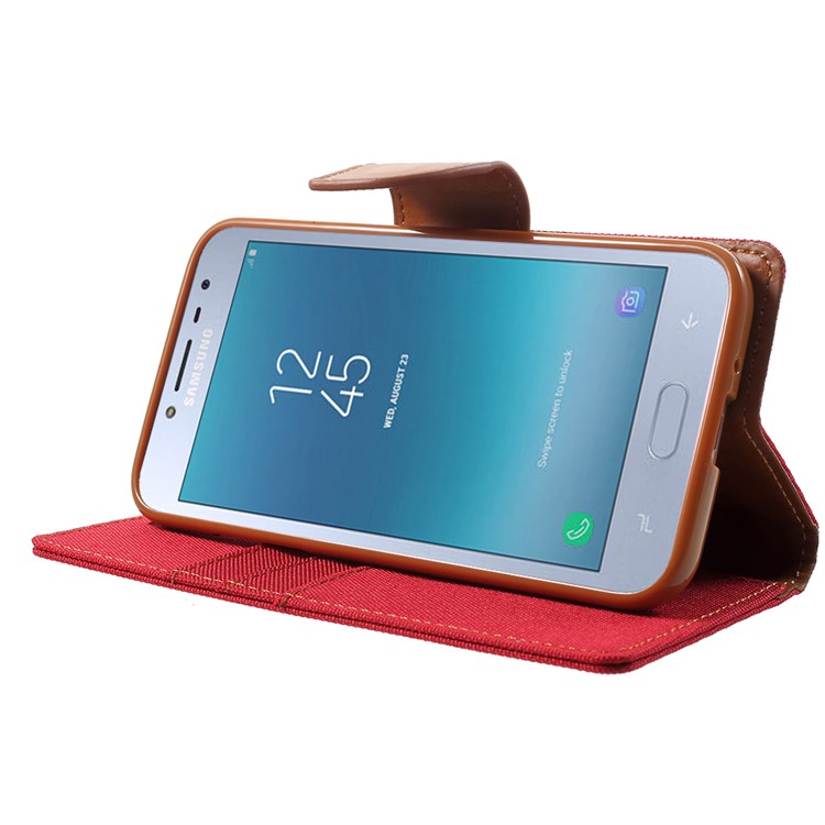 MERCURY GOOSPERY Canvas Diary Leather Wallet Case Cover for Samsung Galaxy J2 Pro 2018 - Red-4