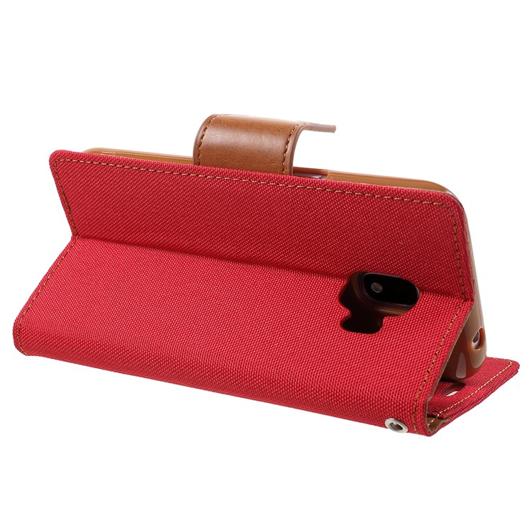 MERCURY GOOSPERY Canvas Diary Leather Wallet Case Cover for Samsung Galaxy J2 Pro 2018 - Red-5