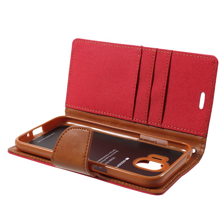MERCURY GOOSPERY Canvas Diary Leather Wallet Case Cover for Samsung Galaxy J2 Pro 2018 - Red-6