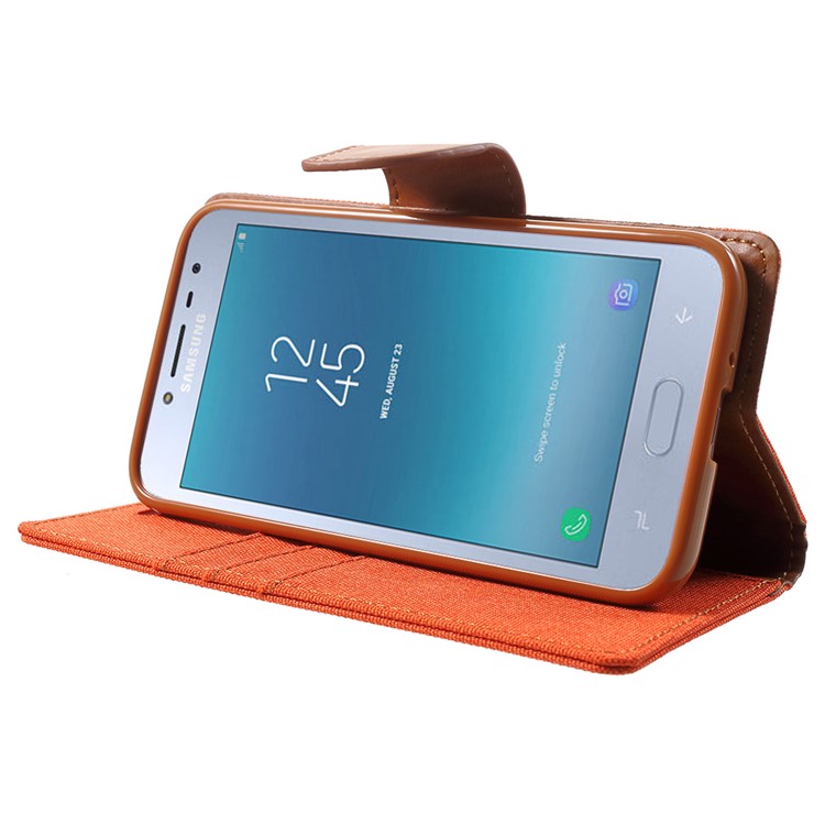 MERCURY GOOSPERY Canvas Diary Leather Wallet Shell for Samsung Galaxy J2 Pro 2018 - Orange-4