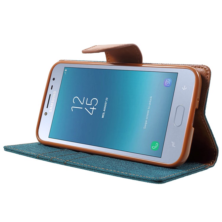 MERCURY GOOSPERY Canvas Diary Leather Wallet Shell Case for Samsung Galaxy J2 Pro 2018 - Green-4
