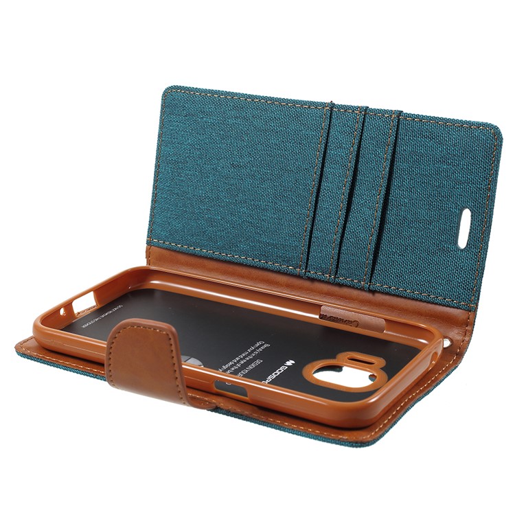 MERCURY GOOSPERY Canvas Diary Leather Wallet Shell Case for Samsung Galaxy J2 Pro 2018 - Green-6