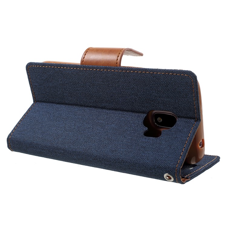 MERCURY GOOSPERY Canvas Diary Leather Wallet Accessory Case for Samsung Galaxy J2 Pro 2018 - Dark Blue-5