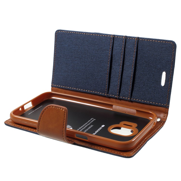 MERCURY GOOSPERY Canvas Diary Leather Wallet Accessory Case for Samsung Galaxy J2 Pro 2018 - Dark Blue-6