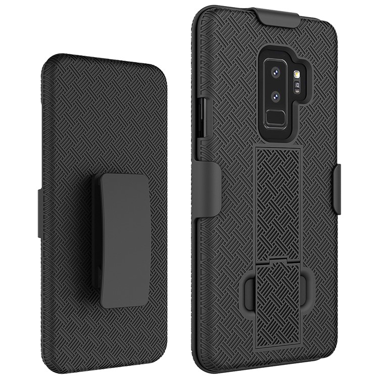 

Woven Texture PC + TPU Swivel Belt Clip Holster Case for Samsung Galaxy S9+ SM-G965 - Black