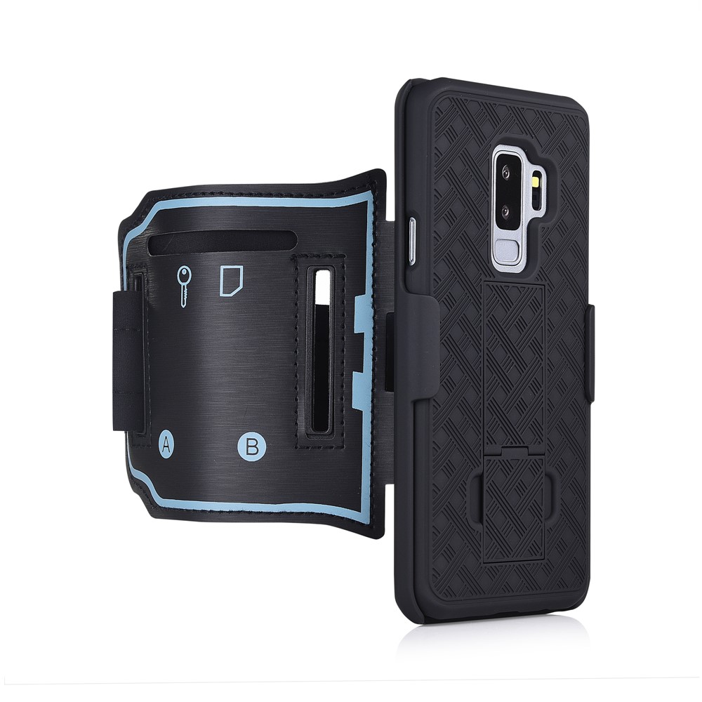 Padrão De Tecido Braçadeira Esporte Case Com Suporte Para Samsung Galaxy S9 Plus SM-G965 - Preto-4