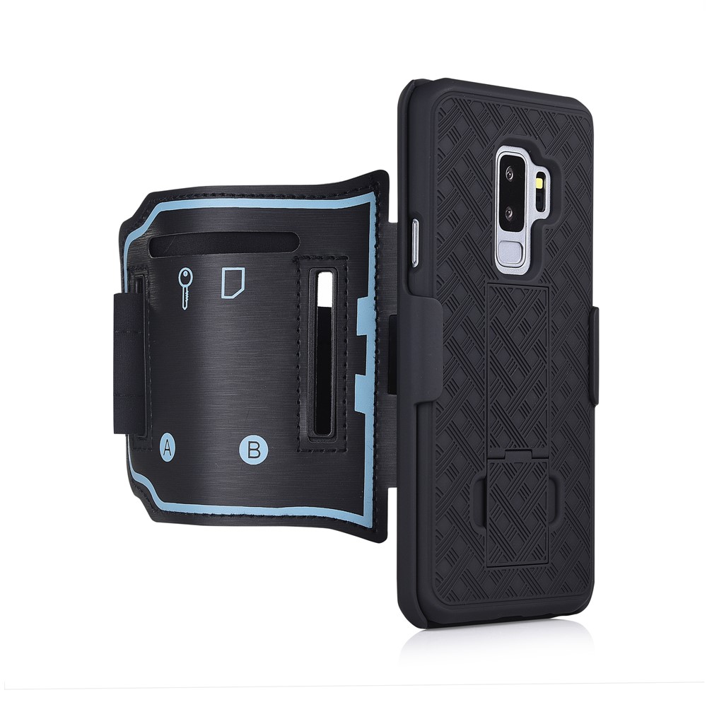 Estuche de Brazalete Deportivo de Patrón Tejido Con Kickstand Para Samsung Galaxy S9 Más SM-G965 - Negro-4