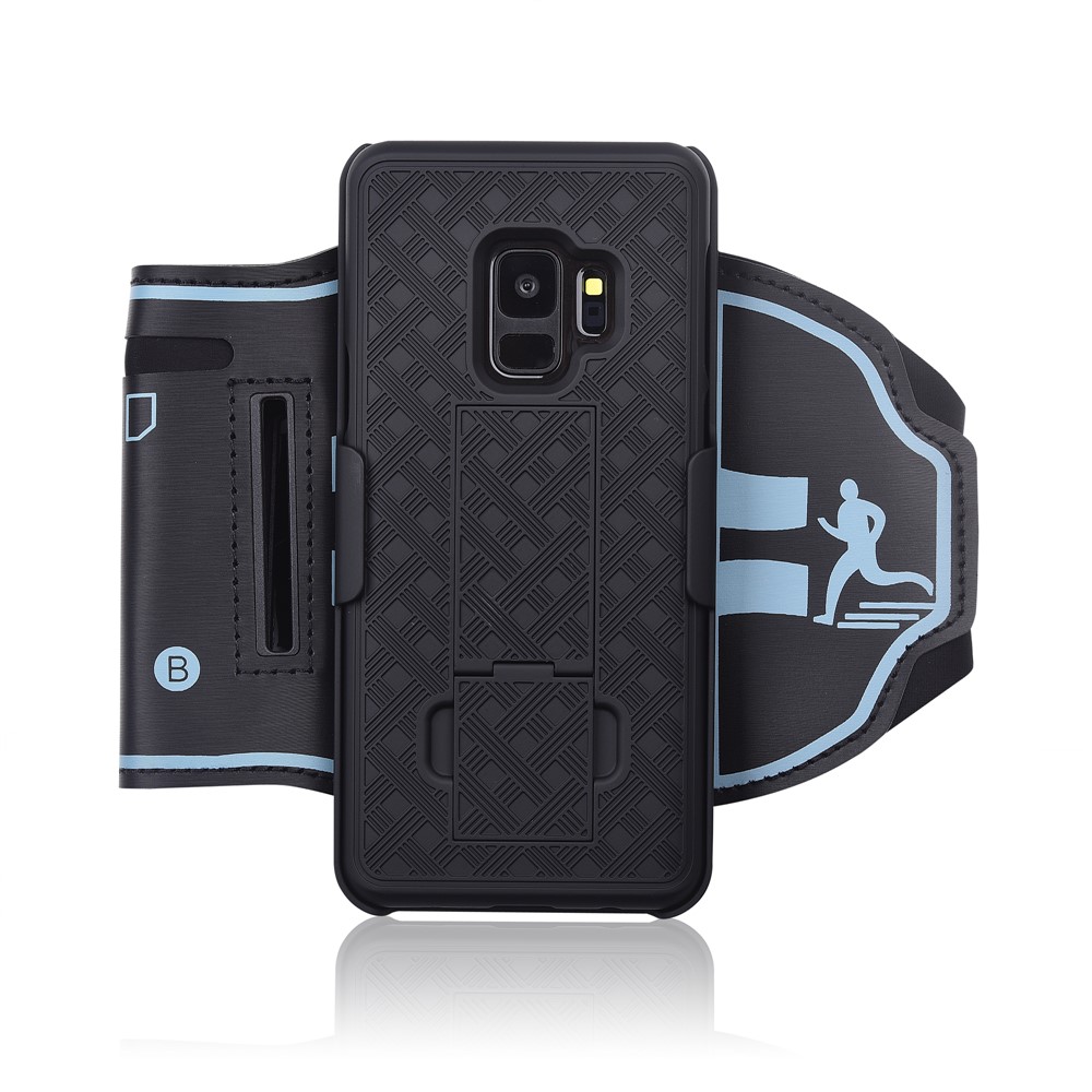 Nylon Esporte Braçadeira Padrão Tecido Caso PC Com Kickstand Para Samsung Galaxy S9 SM-G960 - Preto-1