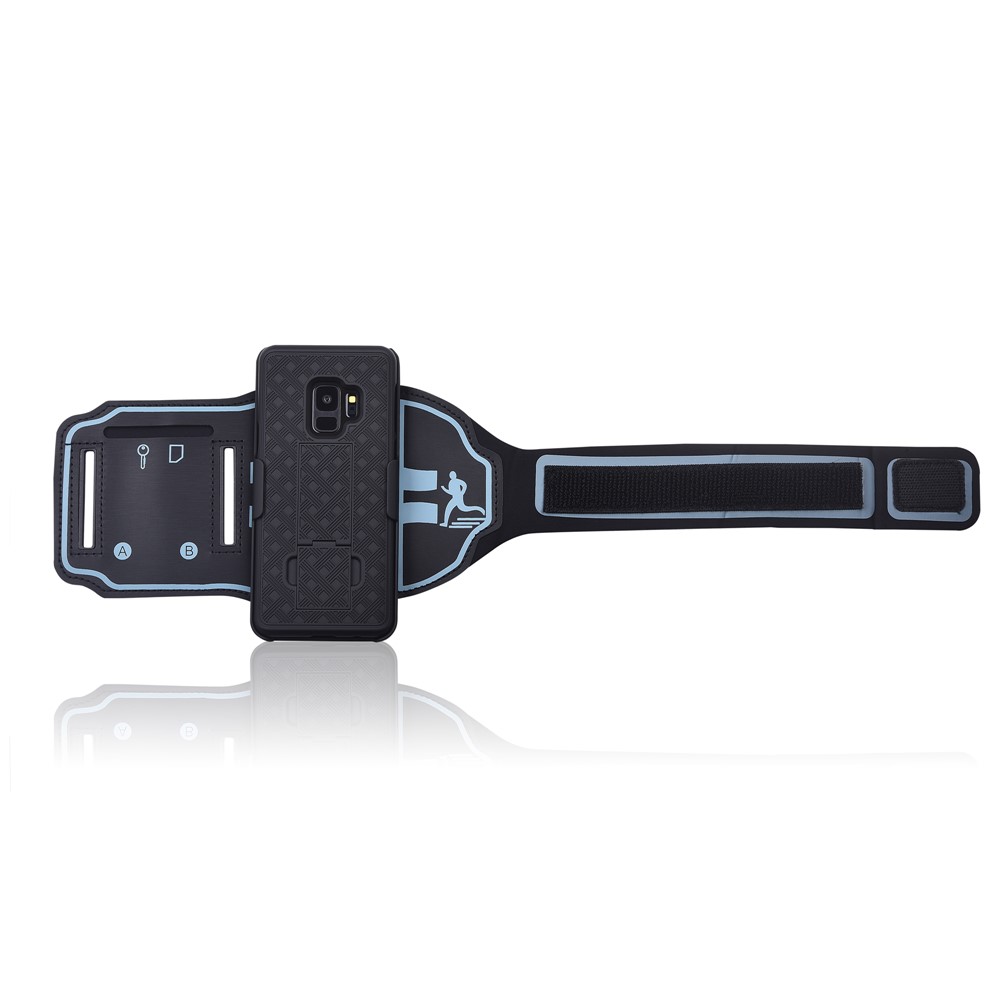 Nylon Esporte Braçadeira Padrão Tecido Caso PC Com Kickstand Para Samsung Galaxy S9 SM-G960 - Preto-2
