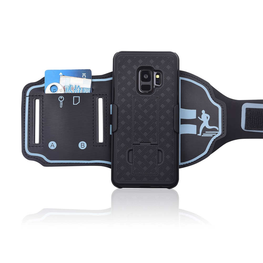 Nylon Esporte Braçadeira Padrão Tecido Caso PC Com Kickstand Para Samsung Galaxy S9 SM-G960 - Preto-3