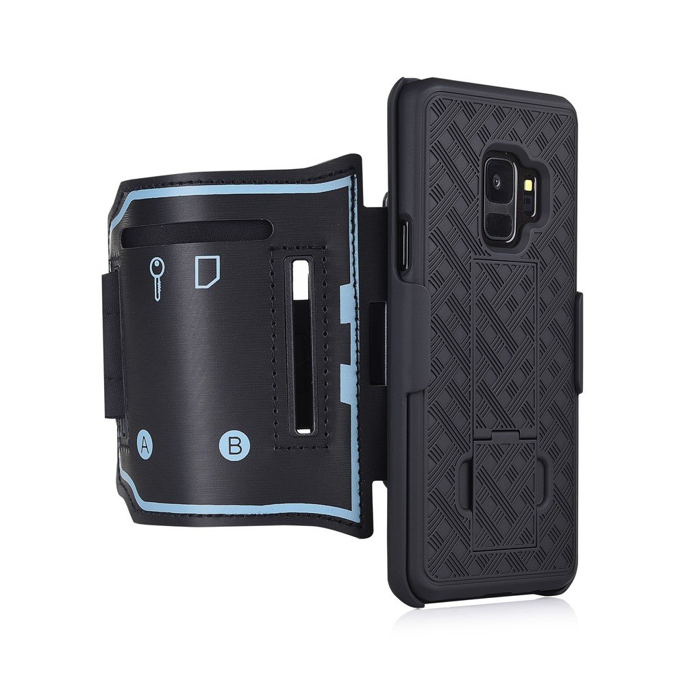 Nylon Esporte Braçadeira Padrão Tecido Caso PC Com Kickstand Para Samsung Galaxy S9 SM-G960 - Preto-4
