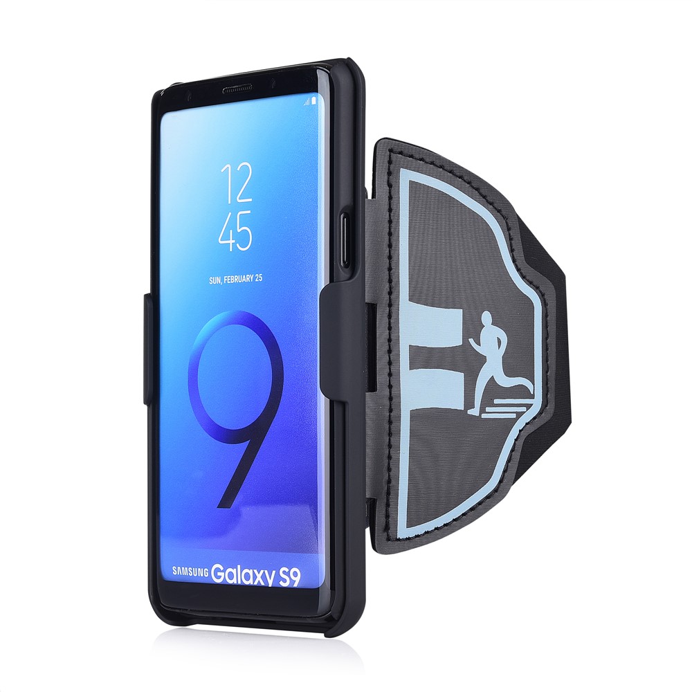 Nylon Esporte Braçadeira Padrão Tecido Caso PC Com Kickstand Para Samsung Galaxy S9 SM-G960 - Preto-5