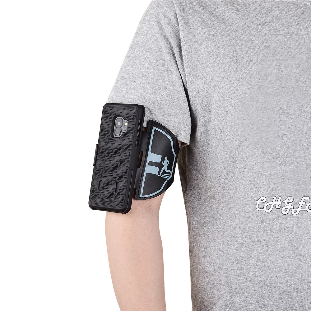 Nylon Esporte Braçadeira Padrão Tecido Caso PC Com Kickstand Para Samsung Galaxy S9 SM-G960 - Preto-6