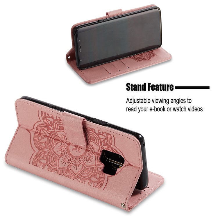 Impressão Dream Catcher Wallet Couro Stand Case Para Samsung Galaxy S9 SM-G960 - Rosa-3