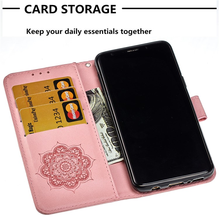 Impressão Dream Catcher Wallet Couro Stand Case Para Samsung Galaxy S9 SM-G960 - Rosa-5