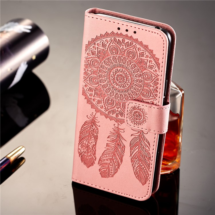 Impressão Dream Catcher Wallet Couro Stand Case Para Samsung Galaxy S9 SM-G960 - Rosa-7