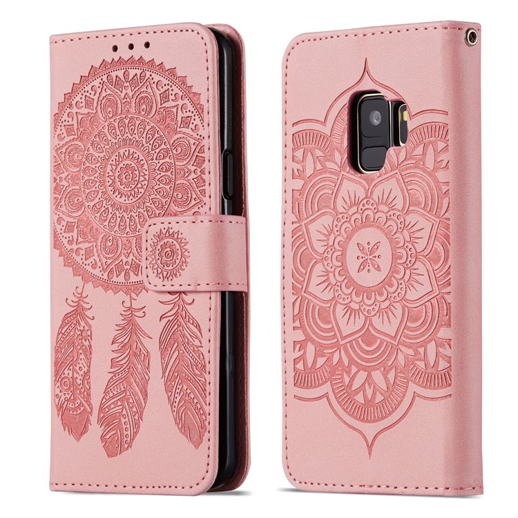 Impressão Dream Catcher Wallet Couro Stand Case Para Samsung Galaxy S9 SM-G960 - Rosa-8