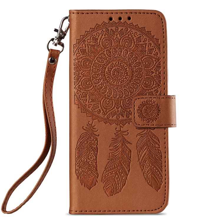 Imprint Dream Catcher Stand Leather Wallet Case for Samsung Galaxy S9 SM-G960 - Brown-2