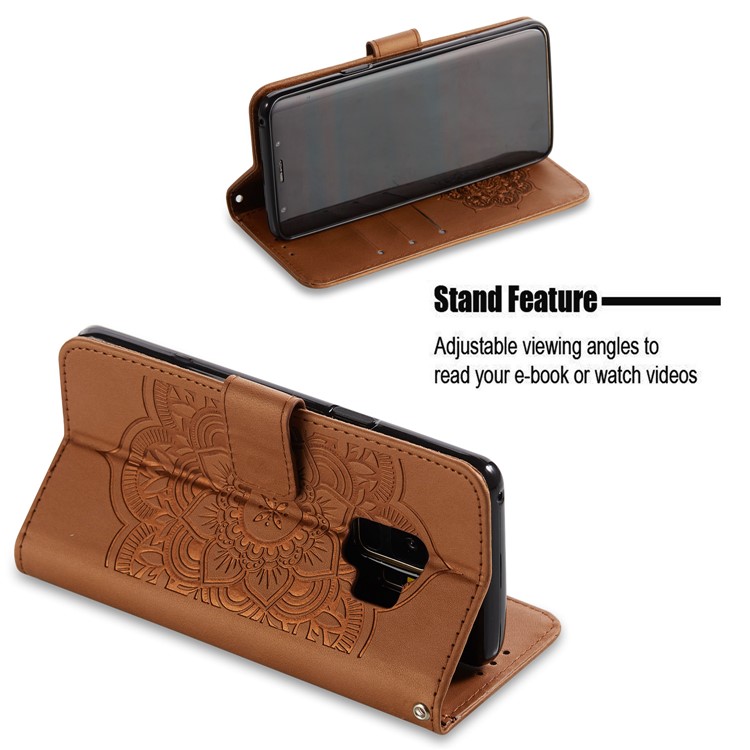 Imprint Dream Catcher Stand Leather Wallet Case for Samsung Galaxy S9 SM-G960 - Brown-3