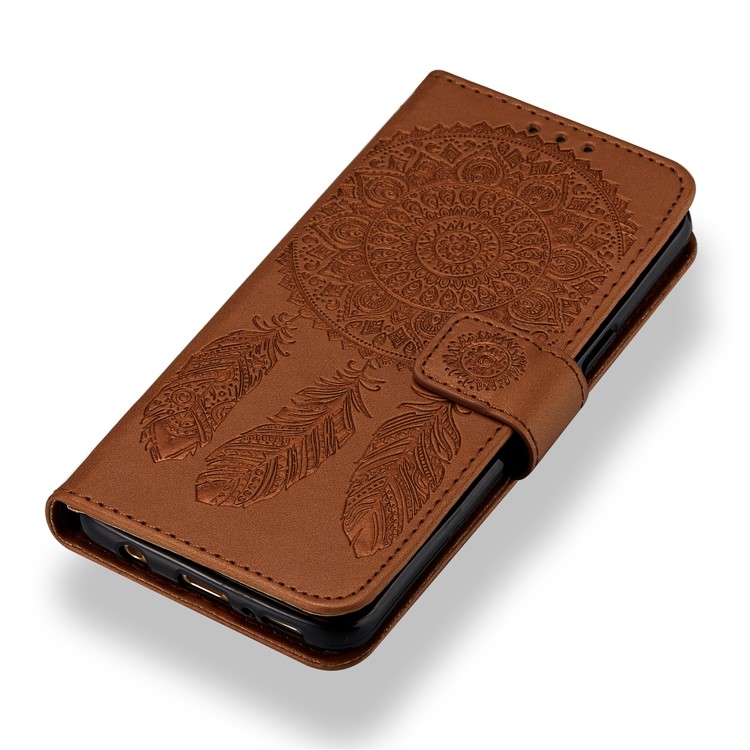 Imprint Dream Catcher Stand Leather Wallet Case for Samsung Galaxy S9 SM-G960 - Brown-4